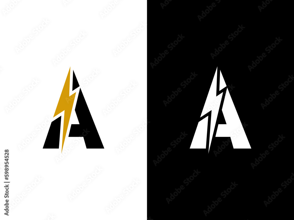Initial Letter A Electric Logo. letter A overlap with the thunderbolt ...