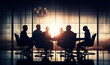 © Thares2020 - Several people at table gathered around conference table in style of silhouette lighting