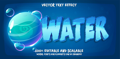 Wall Mural - water text effect template with 3d style and retro font concept use for brand label and logotype sticker