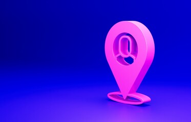 Poster - Pink Worker location icon isolated on blue background. Minimalism concept. 3D render illustration
