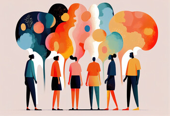 coloful group of 6 unrecognizable people. concept of mental, emotional and behavioral divergence. cr