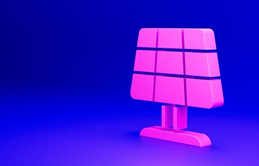 Pink Solar energy panel icon isolated on blue background. Sun with lightning symbol. Minimalism concept. 3D render illustration