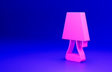 Canvas Print - Pink Table lamp icon isolated on blue background. Minimalism concept. 3D render illustration