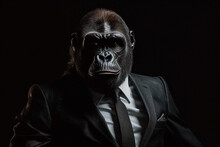 Close Up Of A Gorilla In Suit. Generative Ai