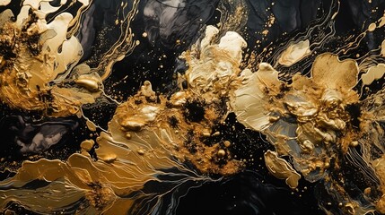 Black and gold liquid paint flowing in flow texture. Generated ai.