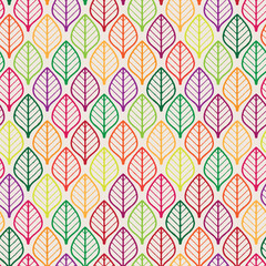 Canvas Print - Seamless abstract multicolored leaves pattern. Hand drawn foliage. Vector image. Great for textile, wrapping, print, web, and decorative projects.