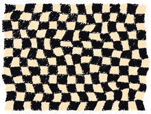 Hand Drawn Groovy Black Cream Checkerboard Checkered Pattern Textile In Color Pencil Style