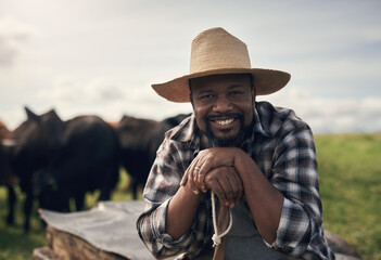 Poster - my cows were grass fed before it was cool. a mature man working on a cow farm.