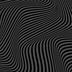 Wave of optical illusion. Abstract dark waves. Vertical lines stripes pattern or background with wavy distortion effect.