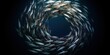 A school of fish swimming in a mesmerizing spiral formation against a contrasting background, concept of Natural harmony, created with Generative AI technology Generative AI