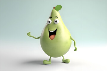 Canvas Print - Cheerful cartoon pear character with cute smile. Sweet pear fruit, happy funny food personage. Healthy food concept. Generative AI.