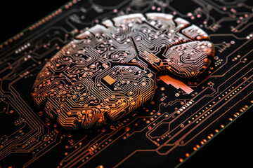 Poster - computer board in the form of the brain of a human head generative ai