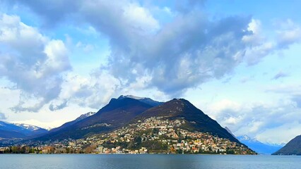 Canvas Print - Fast clouds over Monte Bre, Lugano, Switzerland