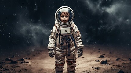 Wall Mural - The Sky's the Limit: Child in Astronaut Costume Imagining a Universe of Possibilities by Generative AI