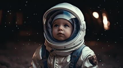 Wall Mural - The Sky's the Limit: Child in Astronaut Costume Imagining a Universe of Possibilities by Generative AI