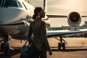 top executive boarding her private jet at the airport. composite with different elements made with g