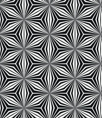 Wall Mural - Seamless black and white geometric pattern with radial lines. Abstract sunburst elements in optical art style. Monochrome vector illustration to be used as a background or texture.