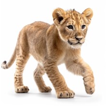 Lion Cub Playing, On White Background, Generative Ai