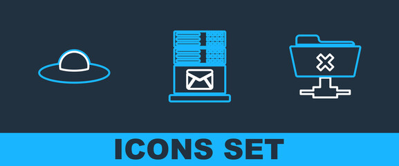 Poster - set line ftp cancel operation, ufo flying spaceship and mail server icon. vector