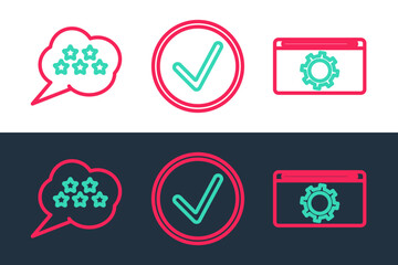 Poster - set line setting, five stars rating review and check mark circle icon. vector