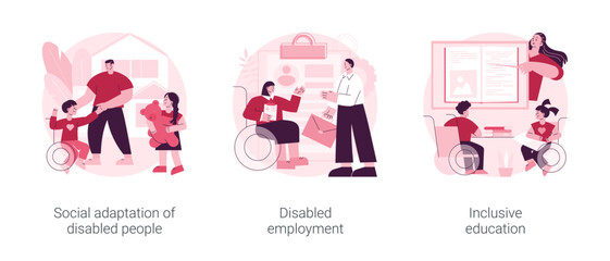 Poster - social environment abstract concept vector illustration set. social adaptation of disabled people, e