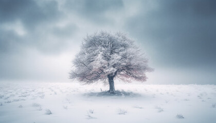 Poster - Tranquil scene of snow covered tree forest generated by AI