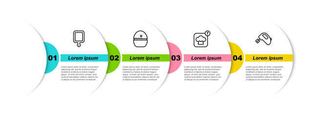 Sticker - Set line Cutting board, Kitchen timer, Chef hat and Electric mixer. Business infographic template. Vector