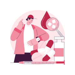 Poster - Diabetes medications abstract concept vector illustration. Diabetes mellitus therapy, disease treatment, insulin injection, syringe needle, medical capsule, diabetic diet abstract metaphor.