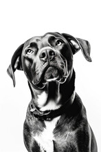 Black And White Portrait Of Pitbull Dog. Generative AI