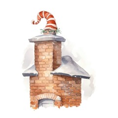 Wall Mural - Watercolor illustration of cute Christmas house.