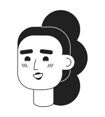 Poster - Excited girl with bubble braid ponytail monochromatic flat vector character head. Editable black white cartoon face emotion. Hand drawn lineart ink spot illustration for web graphic design, animation
