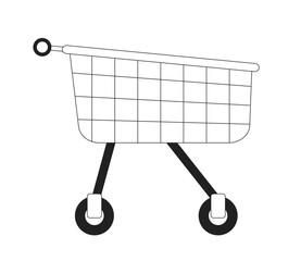 Poster - Shopping trolley with wheels monochrome flat vector object. Grocery cart. Editable black and white thin line icon. Simple cartoon clip art spot illustration for web graphic design and animation