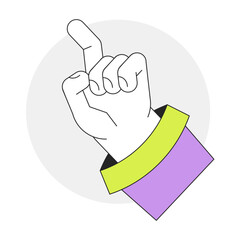 Poster - Raised up hand with index finger ready to touch flat line vector spot illustration. Press, click 2D cartoon outline first view hand on white for web UI design. Editable isolated colorful hero image