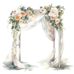 Wall Mural - Watercolor wedding arch with flowers.