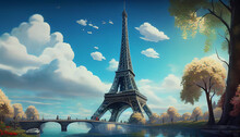 Eifel Tower In Paris, Generative Ai Illustration Showcasing The Beauty And Grandeur Of The Parisian Landmark