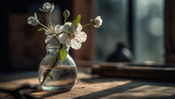 Fototapeta  - Fresh bouquet of flowers on rustic wooden table generative AI