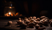 Hazelnut And Chocolate Dessert On Rustic Table Generative AI