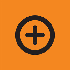 Plus and add icon vector for web and mobile app. Orange background with black addition sign.
