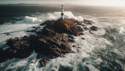 Poster - Beacon guides travelers through rough Asturias coastline generative AI