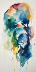 Wall Mural - abstract watercolor painting of a person dealing with sleeplessness because of pain and depression. - Generative AI 