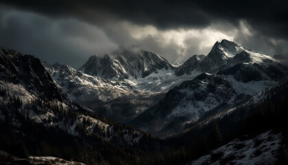 Wall Mural - majestic mountain range, tranquil meadow, serene sunset generated by ai