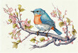 A bluebird perched on a tree branch. Watercolor drawing style. Generative ai