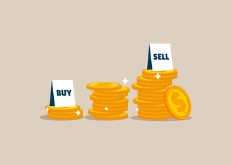 Buy low, sell high. Positive trend, financial strategy, increasing Forex market. Modern vector illustration in flat style