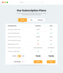 Wall Mural - subscription plans and pricing comparison web interface template design