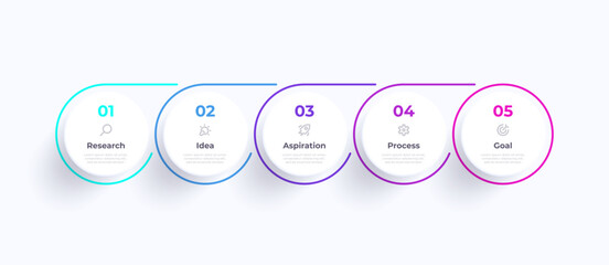 Infographic design template 5 steps. Aesthetics business concept illustration. Team work strategy structure for success. Workflow goal concept icons. Minimal aesthetics simple line vector graphic