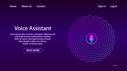 Artificial intelligence concept. Banner for web site or mobile app. Landing page with ai personal voice assistant. Vector illustration.