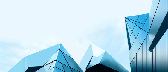 Aufkleber - Innovation background with technology and triangular shape building design in complex and interesting digital real estate concepts on blue. copy space, banner, website, poste - 3d rendering