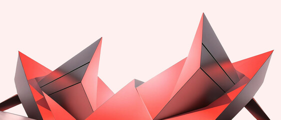 Aufkleber - Technology background and triangular elements in the design to convey a sense of innovation to future engineering designs on red. copy space, banner, website, poste - 3d rendering