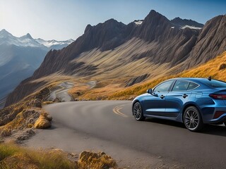  Luxury car on a mountain road, AI generation
