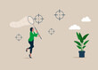 © Vadym - Businesswoman catch targets with butterfly net aim goal. Flat vector illustration concept.